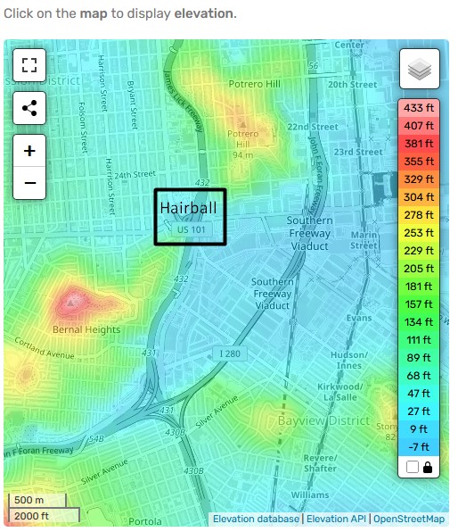 Elevation Map of Hairball